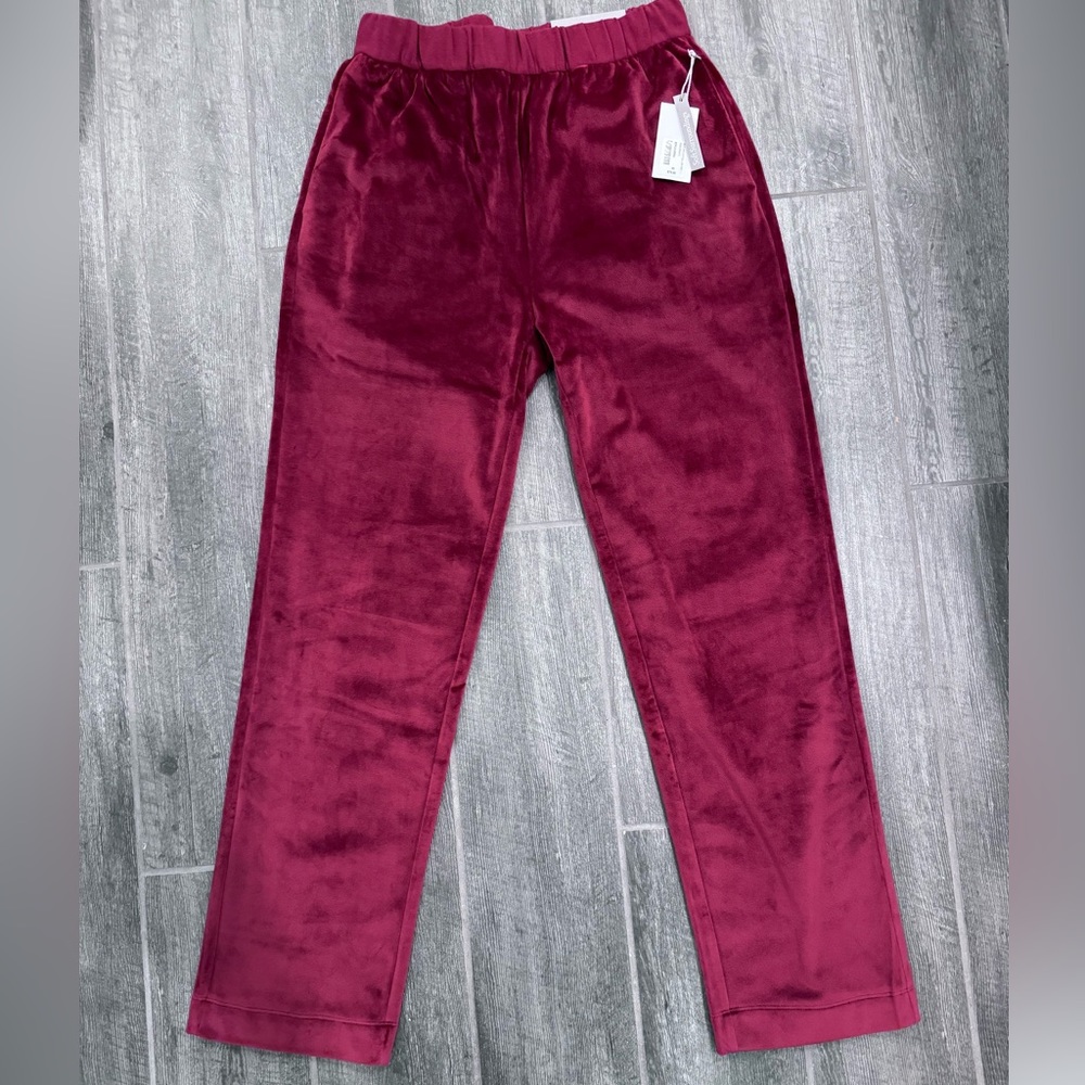 Soft Surroundings Pull On Straight Leg Velour Pants NWT Women's XS Pomegranate